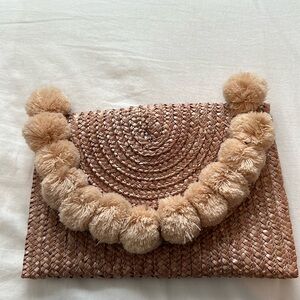 Pink Pom Pom Raffia Clutch